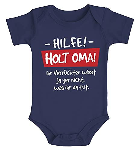 MoonWorks® Baby Body Hilfe - Holt Oma Sprüche lustig Bio-Baumwolle Jungen & Mädchen Navy 12-18 Monate von MoonWorks