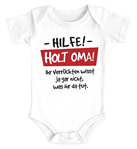 MoonWorks® Baby Body Hilfe - Holt Oma Sprüche lustig Bio-Baumwolle Jungen & Mädchen weiß 0-3 Monate von MoonWorks