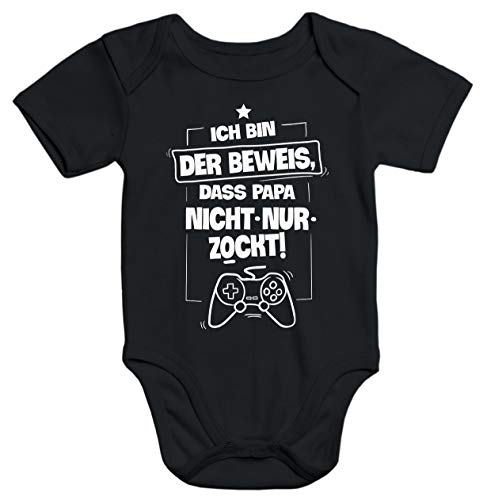 MoonWorks Baby Body Ich Bin der Beweis das Papa Nicht nur zockt Gamer Nerd Zocker Daddeln Baby Body,-3 Monate, Zocker Beweis Schwarz von MoonWorks