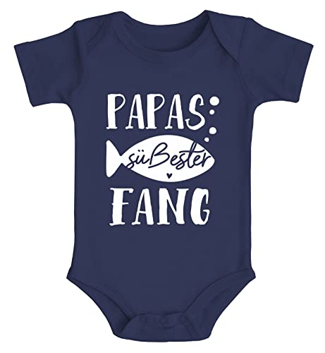 MoonWorks® Baby Body Kurzarm Spruch Papas süßester Fang Babygeschenke Bio-Baumwolle Jungen & Mädchen Navy 0-3 Monate von MoonWorks