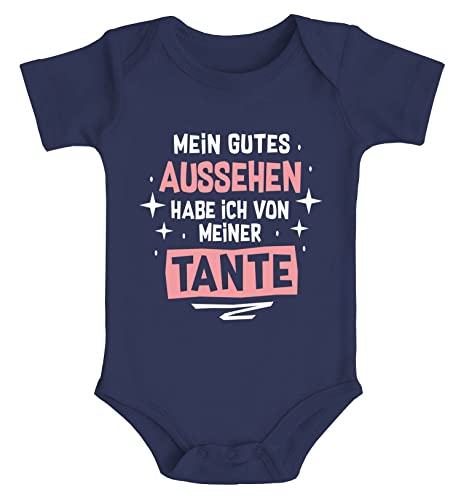 MoonWorks® Baby Body Mein gutes Aussehen hab ich von meiner Tante/Meinem Onkel lustige Sprüche Bio-Baumwolle Jungen & Mädchen Tante Navy 3-6 Monate von MoonWorks