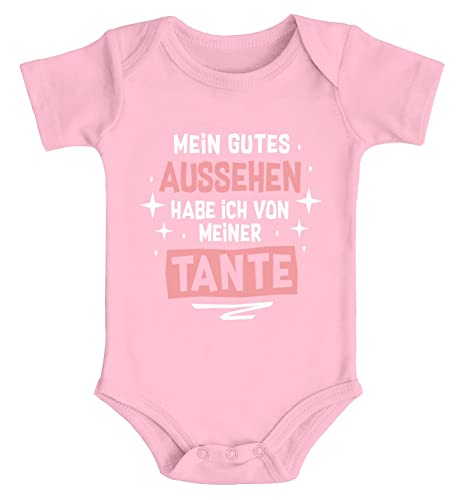 MoonWorks® Baby Body Mein gutes Aussehen hab ich von meiner Tante/Meinem Onkel lustige Sprüche Bio-Baumwolle Jungen & Mädchen Tante rosa 0-3 Monate von MoonWorks