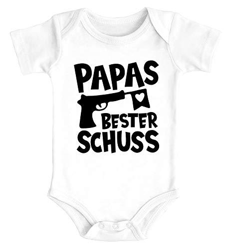 MoonWorks® Baby Body Papas Bester Schuss Herz Papa-Sprüche lustig Bio-Baumwolle Jungen & Mädchen weiß 0-3 Monate von MoonWorks