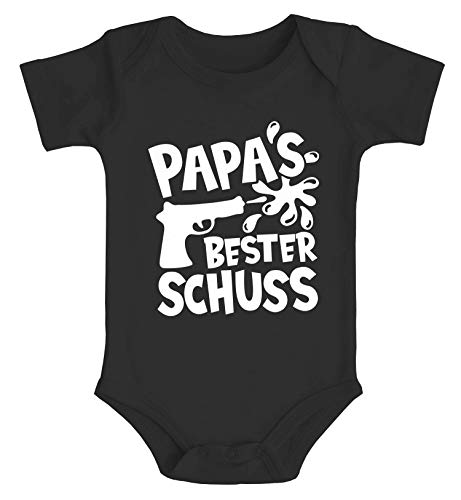 MoonWorks® Baby Body Papas Bester Schuss Papa-Sprüche lustig Vatertagsgeschenk Bio-Baumwolle Jungen & Mädchen schwarz 3-6 Monate von MoonWorks