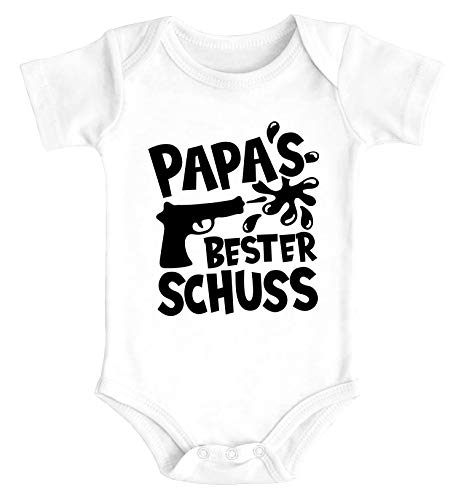 MoonWorks® Baby Body Papas Bester Schuss Papa-Sprüche lustig Vatertagsgeschenk Bio-Baumwolle Jungen & Mädchen weiß 0-3 Monate von MoonWorks