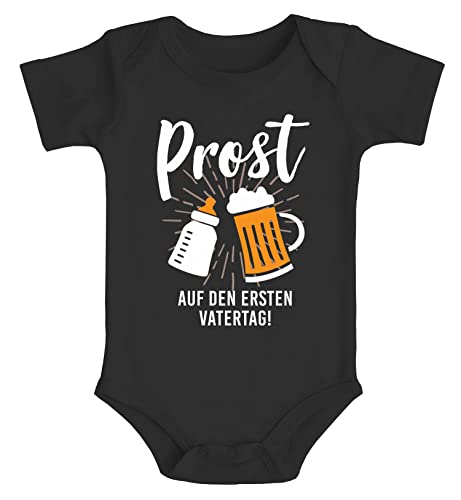 MoonWorks® Baby Body Prost zum ersten Vatertag Papa Spruch lustig Bierflasche Milchflasche Jungen & Mädchen schwarz 0-3 Monate von MoonWorks