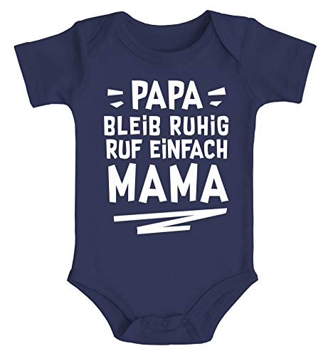 MoonWorks® Baby Body Spruch lustig Papa bleib ruhig ruf einfach Mama/Oma Bio-Baumwolle Jungen & Mädchen Mama Navy 0-3 Monate von MoonWorks