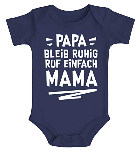 MoonWorks® Baby Body Spruch lustig Papa bleib ruhig ruf einfach Mama/Oma Bio-Baumwolle Jungen & Mädchen Mama Navy 6-12 Monate von MoonWorks