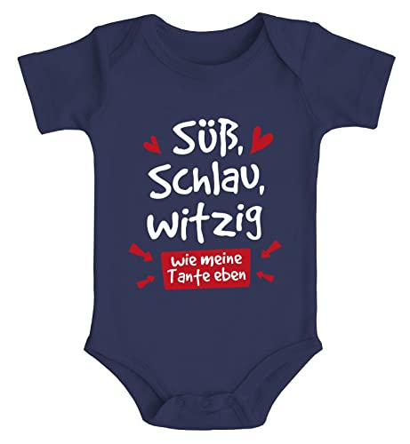 MoonWorks® Baby Body Tante Sprüche lustig Süß Schlau Witzig Wie Meine Tante eben Bio-Baumwolle Jungen & Mädchen Navy 0-3 Monate von MoonWorks