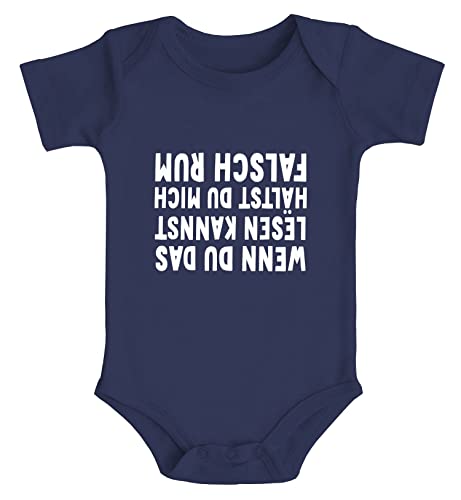 MoonWorks® Baby Body Wenn du das lesen Kannst hälst du Mich falschrum lustige Sprüche Bio-Baumwolle Jungen & Mädchen Navy 0-3 Monate von MoonWorks