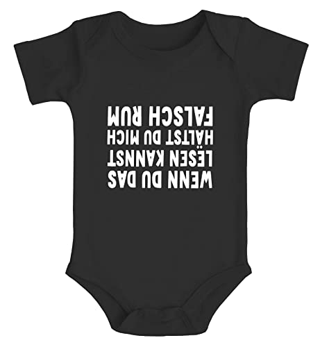 MoonWorks® Baby Body Wenn du das lesen Kannst hälst du Mich falschrum lustige Sprüche Bio-Baumwolle Jungen & Mädchen schwarz 12-18 Monate von MoonWorks