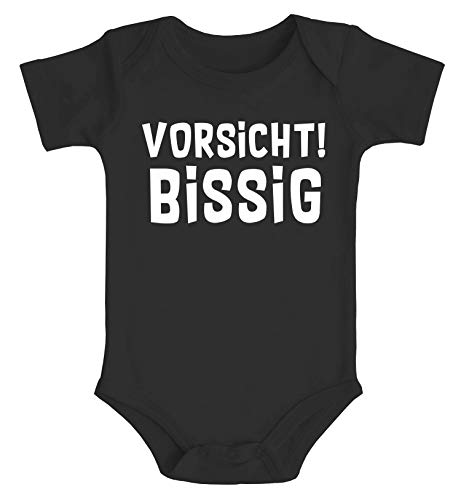 MoonWorks® Baby Body lustiger Spruch Vorsicht bissig witzige Geschenke Babybody Jungen Mädchen schwarz 6-12 Monate von MoonWorks
