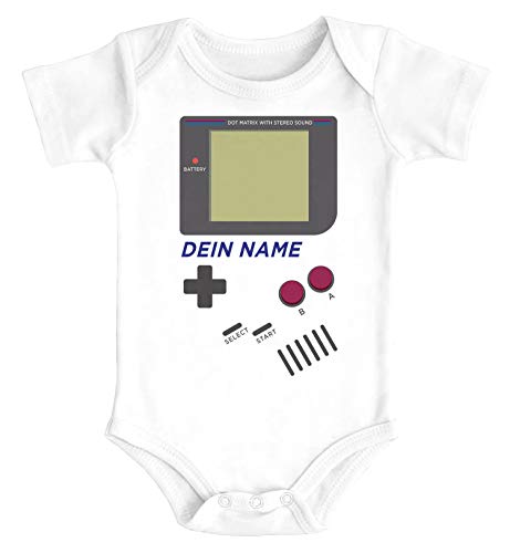 MoonWorks® Baby Body mit Name Konsole Gamer Geek Nerd Zocker Babyoutfit Bio-Baumwolle Jungen & Mädchen weiß 0-3 Monate von MoonWorks