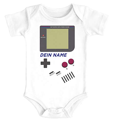 MoonWorks® Baby Body mit Name Konsole Gamer Geek Nerd Zocker Babyoutfit Bio-Baumwolle Jungen & Mädchen weiß 6-12 Monate von MoonWorks