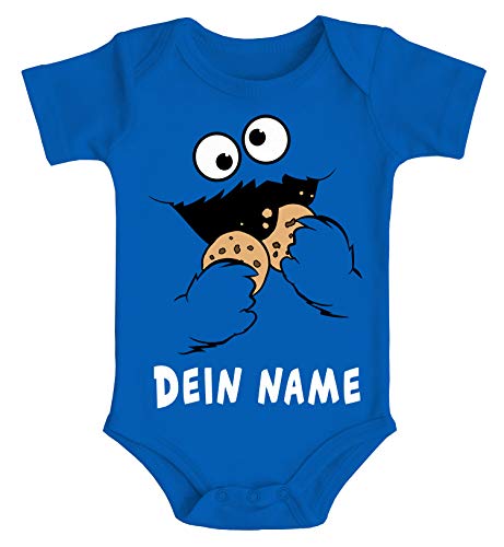 MoonWorks® Baby Body mit Namen Bedrucken Lassen Krümelmonster Keks Cookie Monster personalisierbares Geschenk blau 12-18 Monate von MoonWorks