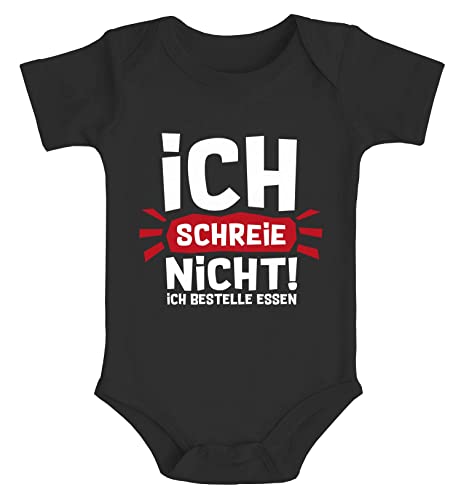 MoonWorks® Baby Body mit Spruch Ich Schreie Nicht ich bestelle Essen lustige Spüche Bio-Baumwolle Jungen & Mädchen schwarz 0-3 Monate von MoonWorks