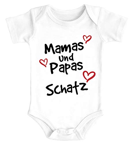 MoonWorks® Baby Body mit Spruch Mamas und Papas Schatz mit Herzen Bio-Baumwolle Jungen & Mädchen weiß 0-3 Monate von MoonWorks