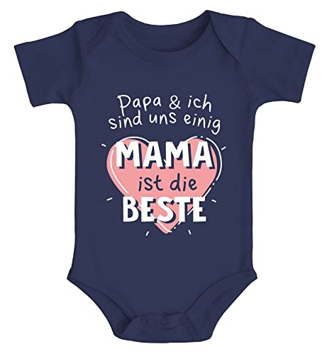 MoonWorks® Baby Body mit Spruch Papa und ich sind Uns einig Mama ist die Beste Herz Bio-Baumwolle Jungen & Mädchen Navy 6-12 Monate von MoonWorks