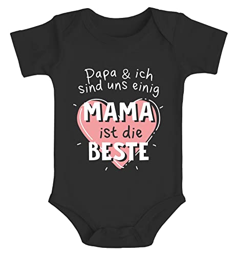 MoonWorks® Baby Body mit Spruch Papa und ich sind Uns einig Mama ist die Beste Herz Bio-Baumwolle Jungen & Mädchen schwarz 0-3 Monate von MoonWorks