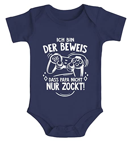 MoonWorks® Baby Body mit Spruch lustig Ich Bin der Beweis DASS Papa Nicht nur zockt Spiele Konsole Bio-Baumwolle Navy 0-3 Monate von MoonWorks