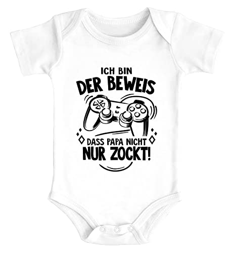 MoonWorks® Baby Body mit Spruch lustig Ich Bin der Beweis DASS Papa Nicht nur zockt Spiele Konsole Bio-Baumwolle weiß 3-6 Monate von MoonWorks