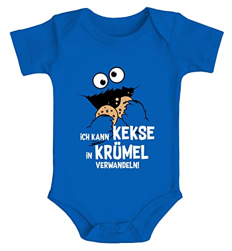 MoonWorks® Baby Body mit Spruch lustig Ich kann Kekse in Krümel verwandeln Krümelmonster Bio-Baumwolle Jungen & Mädchen blau 0-3 Monate von MoonWorks