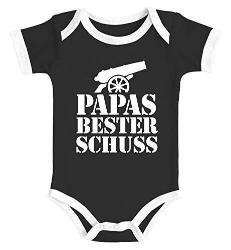 MoonWorks® Baby Body mit Spruch lustig Papas Bester Schuss Kanone Bio-Baumwolle Jungen & Mädchen schwarz-weiß 0-3 Monate von MoonWorks