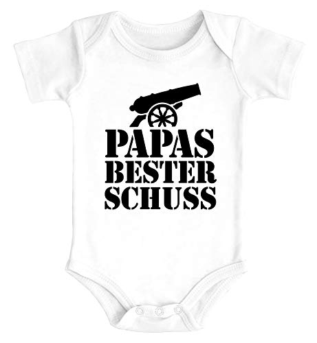 MoonWorks® Baby Body mit Spruch lustig Papas Bester Schuss Kanone Bio-Baumwolle Jungen & Mädchen weiß 12-18 Monate von MoonWorks