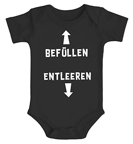 MoonWorks® Baby Body mit Spruch lustig befüllen entleeren Bio-Baumwolle Jungen & Mädchen schwarz 3-6 Monate von MoonWorks