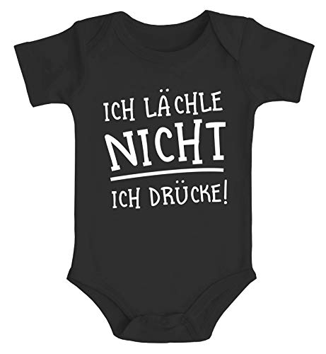 MoonWorks® Baby Body mit mit lustigem Spruch Ich lächle Nicht Ich drücke! Bio-Baumwolle Jungen & Mädchen schwarz 0-3 Monate von MoonWorks