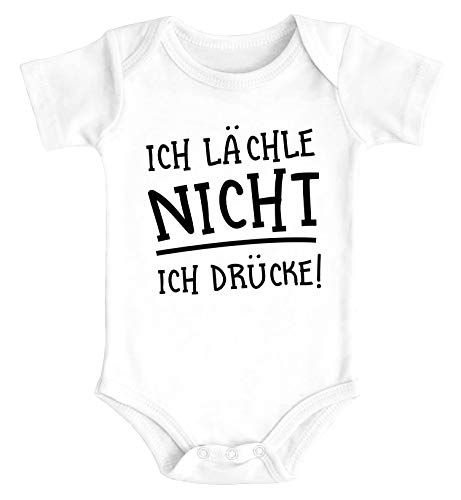MoonWorks® Baby Body mit mit lustigem Spruch Ich lächle Nicht Ich drücke! Bio-Baumwolle Jungen & Mädchen weiß 0-3 Monate von MoonWorks