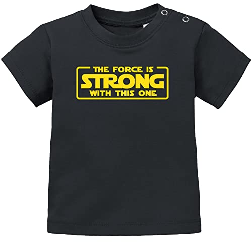 MoonWorks® Baby Kurzarm T-Shirt The Force is Strong with This one Babyshirt Nerd Sci-Fi Jungen Mädchen Shirt schwarz 80/86 (10-15 Monate) von MoonWorks