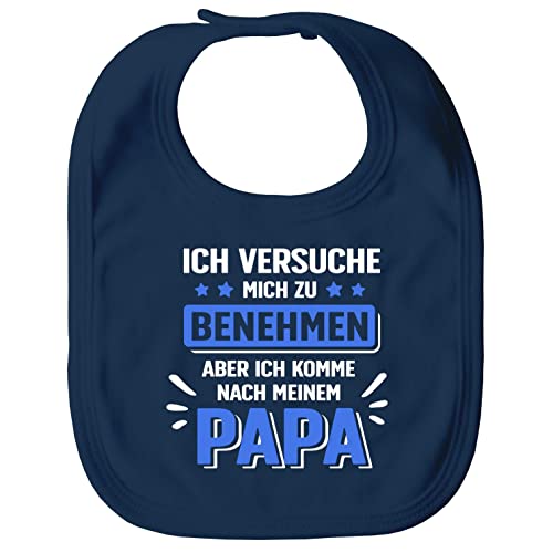 MoonWorks® Baby Lätzchen groß bedruckt mit Spruch Ich versuche mich zu benehmen witzige Sprüche Babylatz Jungen navy unisize von MoonWorks