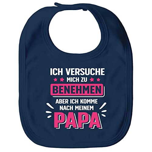 MoonWorks® Baby Lätzchen groß bedruckt mit Spruch Ich versuche mich zu benehmen witzige Sprüche Babylatz Mädchen navy unisize von MoonWorks