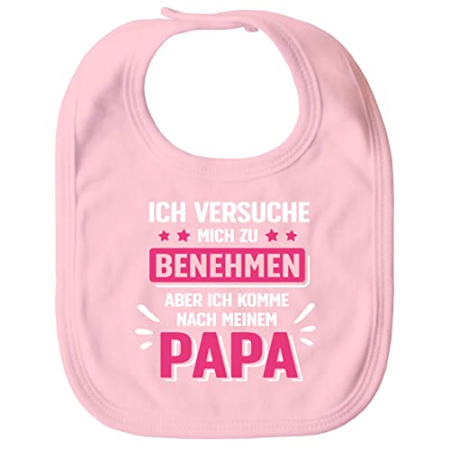 MoonWorks® Baby Lätzchen groß bedruckt mit Spruch Ich versuche mich zu benehmen witzige Sprüche Babylatz Mädchen rosa unisize von MoonWorks