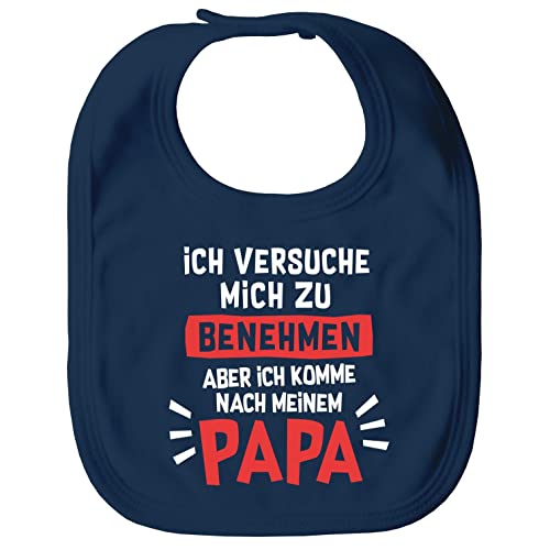 MoonWorks® Baby Lätzchen groß bedruckt mit lustigem Papa-Spruch Ich versuche mich zu benehmen Babylatz navy unisize von MoonWorks