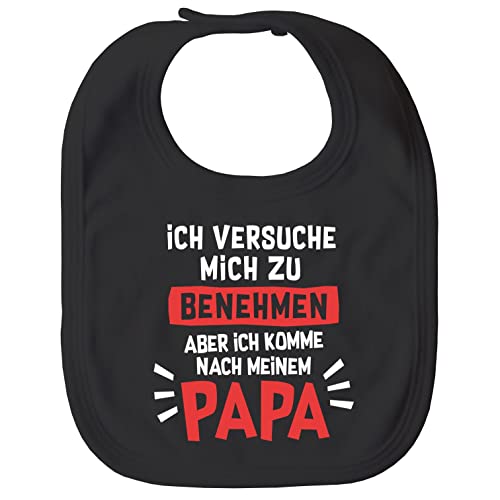 MoonWorks® Baby Lätzchen groß bedruckt mit lustigem Papa-Spruch Ich versuche mich zu benehmen Babylatz schwarz unisize von MoonWorks