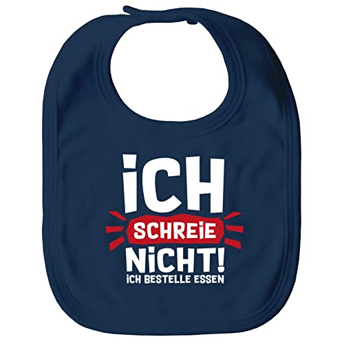 MoonWorks® Baby Lätzchen groß mit Spruch Ich schreie nicht ich bestelle Essen lustige Spüche Babylatz navy unisize von MoonWorks