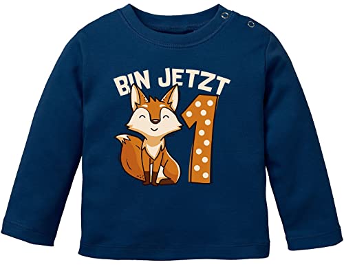 MoonWorks® Baby Langarm-Shirt 1. Geburtstag Fuchs Bin jetzt 1 Tiermotive Fox Geburtstagsshirt Bio-Baumwolle Junge/Mädchen Navy 80/86 (10-15 Monate) von MoonWorks