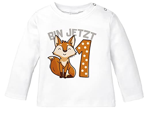 MoonWorks® Baby Langarm-Shirt 1. Geburtstag Fuchs Bin jetzt 1 Tiermotive Fox Geburtstagsshirt Bio-Baumwolle Junge/Mädchen weiß 92/98 (16-24-Monate) von MoonWorks