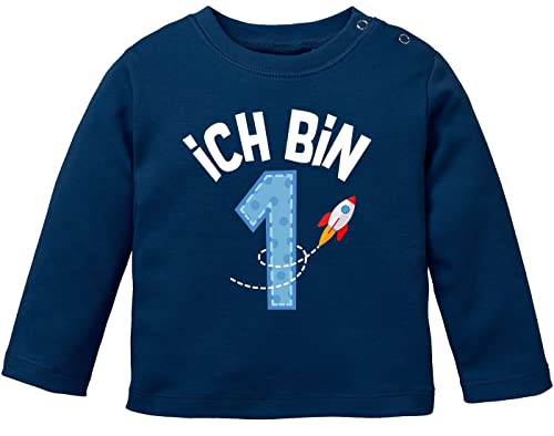 MoonWorks® Baby Langarm-Shirt 1. Geburtstag Geburtstagsshirt Ich Bin 1 Zahl Alter Bio-Baumwolle Junge/Mädchen blau 80/86 (10-15 Monate) von MoonWorks