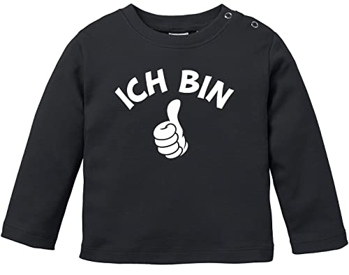 MoonWorks® Baby Langarm-Shirt 1. Geburtstag Ich Bin 1 Comic-Hand Geschenk für einjähriges Kind Bio-Baumwolle schwarz 80/86 (10-15 Monate) von MoonWorks