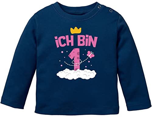 MoonWorks® Baby Langarm-Shirt 1. Geburtstag Ich Bin 1 Zahl Alter Geburtstagsshirt Bio-Baumwolle Mädchen blau 80/86 (10-15 Monate) von MoonWorks