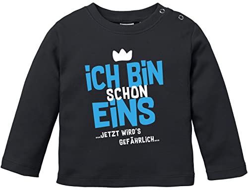 MoonWorks® Baby Langarm-Shirt 1. Geburtstag Ich Bin Schon 1 jetzt wird's gefährlich Geburtstagsshirt Bio-Baumwolle Jungen schwarz 80/86 (10-15 Monate) von MoonWorks