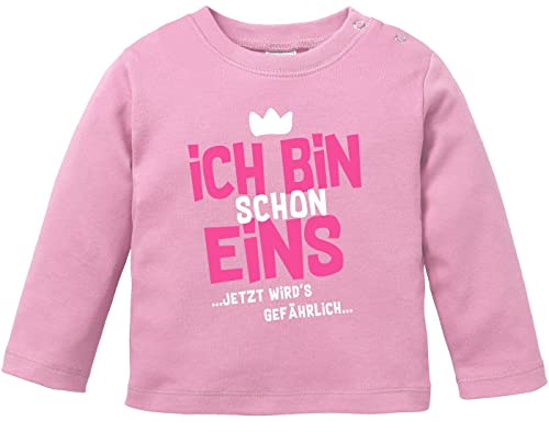 MoonWorks® Baby Langarm-Shirt 1. Geburtstag Ich Bin Schon 1 jetzt wird's gefährlich Geburtstagsshirt Bio-Baumwolle Mädchen rosa 80/86 (10-15 Monate) von MoonWorks