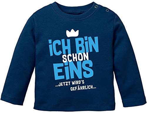 MoonWorks® Baby Langarm-Shirt 1. Geburtstag Ich Bin Schon 1 jetzt wird's gefährlich Geburtstagsshirt Bio-Baumwolle Navy-blau 80/86 (10-15 Monate) von MoonWorks