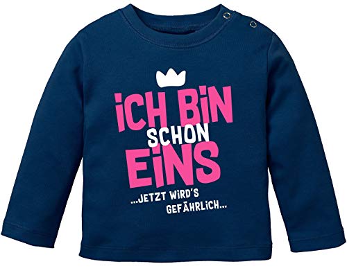 MoonWorks® Baby Langarm-Shirt 1. Geburtstag Ich Bin Schon 1 jetzt wird's gefährlich Geburtstagsshirt Bio-Baumwolle Navy-pink 80/86 (10-15 Monate) von MoonWorks