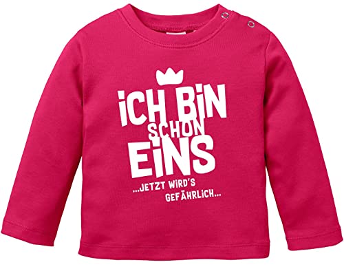 MoonWorks® Baby Langarm-Shirt 1. Geburtstag Ich Bin Schon 1 jetzt wird's gefährlich Geburtstagsshirt Bio-Baumwolle Uni Sorbet 80/86 (10-15 Monate) von MoonWorks