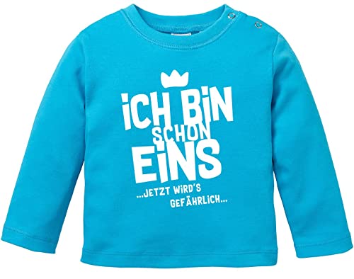 MoonWorks® Baby Langarm-Shirt 1. Geburtstag Ich Bin Schon 1 jetzt wird's gefährlich Geburtstagsshirt Bio-Baumwolle Uni türkis 80/86 (10-15 Monate) von MoonWorks