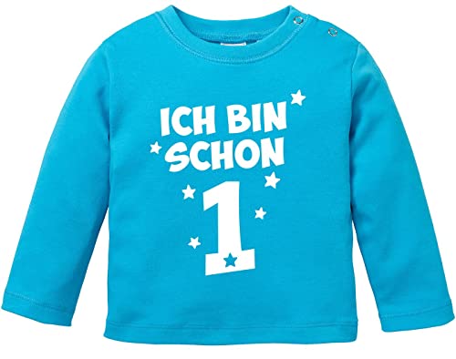 MoonWorks® Baby Langarm-Shirt 1. Geburtstag Spruch Ich Bin Schon 1, Geburtstagsshirt Jungen Mädchen Bio-Baumwolle türkis 80/86 (10-15 Monate) von MoonWorks